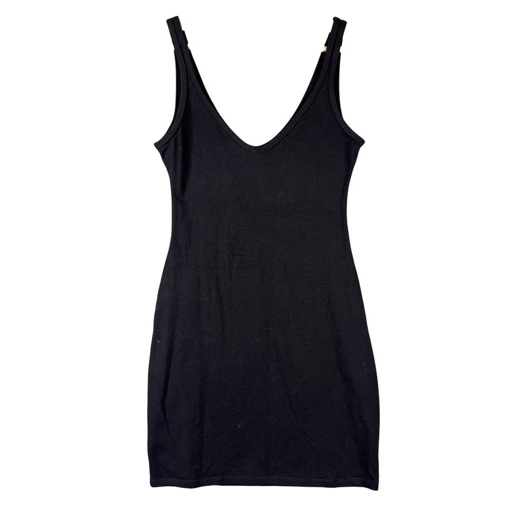 Reformation Jeans Black V-Neck Bodycon Mini Dress Small Organic Cotton Stretch
